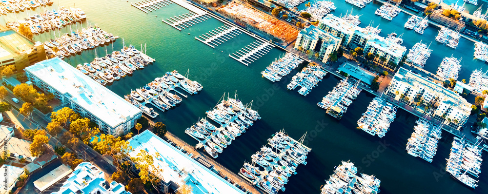 Poster aerial view of the marina del rey seaside community in los angeles - Posters