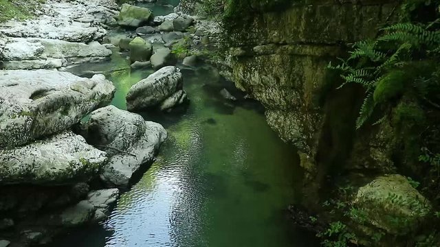 Footage of Deep Green Color of River Abasha in the Martvili Canyons, Samegrelo Region, Georgia