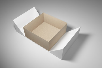 Fold up box packaging mock ups, open. 3D rendering