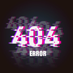 404 Error glitch neon banner. 404 design element for web. Cyber punk style. 404 error Vector Illustration