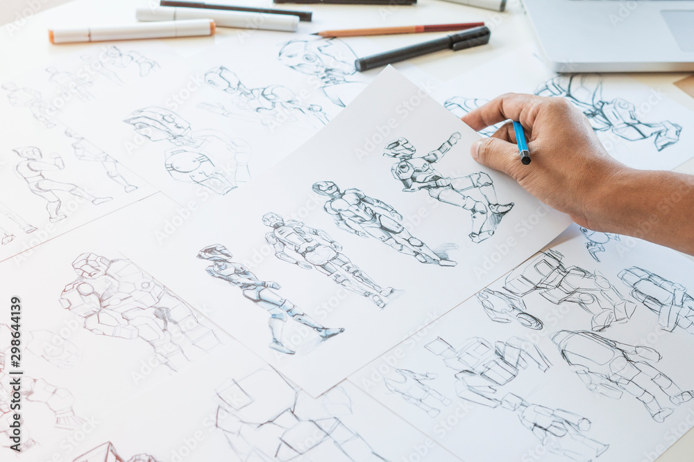 Wall mural animator designer development designing drawing sketching development creating graphic pose characte