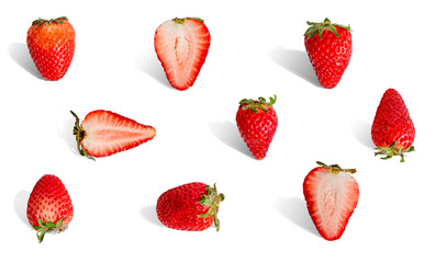 Strawberry pattern isolated on white background. flat lay, Top View. Tropical fruit.