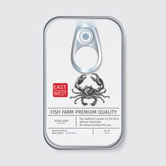 Naklejka premium Packaging for seafood. Label for boxing natural products. Crab meat.