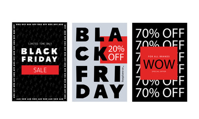 Modern Black Friday flyer, promo banner in brutalism style, word background. Price tag badge, simple concept
