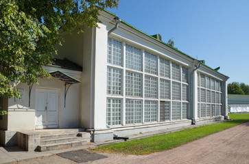 Moscow, Russia - August 30, 2019: American greenhouse in the estate Kuskovo