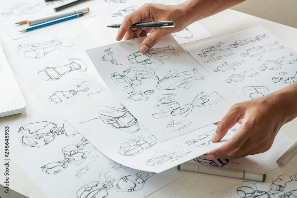Wall mural animator designer development designing drawing sketching development creating graphic pose characte