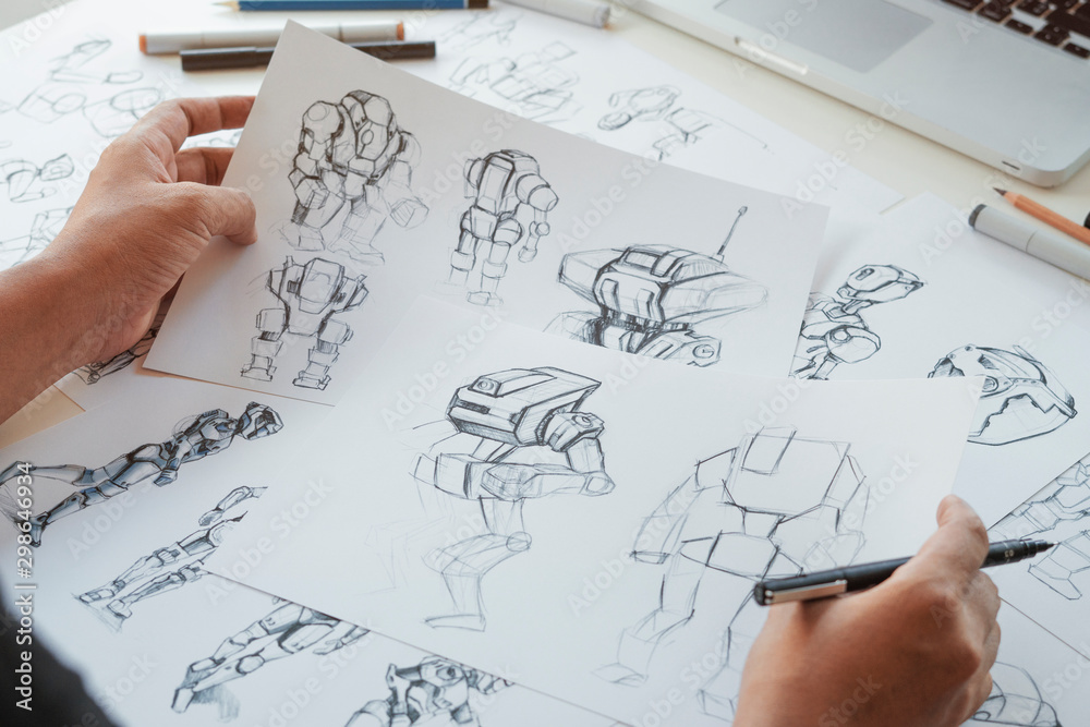 Wall mural animator designer development designing drawing sketching development creating graphic pose characte
