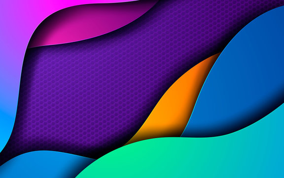 Purple, Yellow And Blue Liquid Color Background. Dynamic Textured Geometric Element. Modern Gradient Light Vector Illustration.