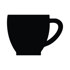 A black and white silhouette of a coffee cup
