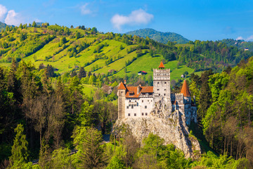 Spectacular Dracula castle near Brasov, Bran, Transylvania, Romania, Europe - obrazy, fototapety, plakaty