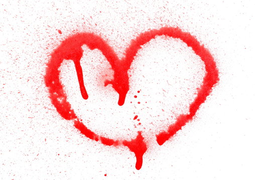 Red spray stain, graffiti heart isolated on white background, clipping path