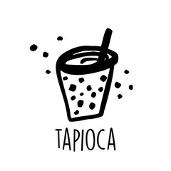 Tapioca pearl tea. bubble tea. Hand drawn vector illustration.