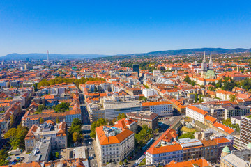 Obraz premium Aerial drone view of city centre on sunny summer day, Zagreb, Croatia