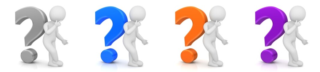 question mark silver blue orange purple 3d asking stick man