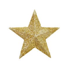 Golden Glittering star symbol isolated on white background.