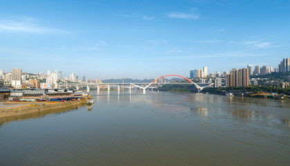 Bridge and urban skyline in Chongqing, China