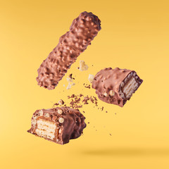 Delicious Chocolate flying in the air. High resolution levitation concept