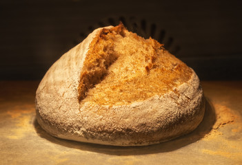 Homemade sourdough bread in the oven, Moscow, Russia