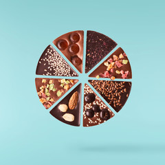 Delicious Chocolate flying in the air. High resolution levitation concept