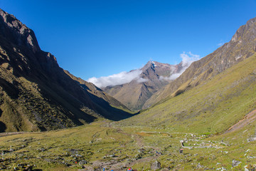 Fototapeta premium Panoramic view of the Andes. Ascent to the foot of Mount Salkantay