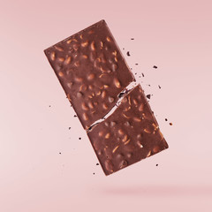 Delicious Chocolate flying in the air. High resolution levitation concept