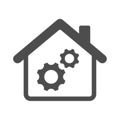 Smart house automation control system symbol with gear wheels. Smart home technology silhouette vector icon isolated on white background. Modern infographic icon for web, mobile apps and ui design