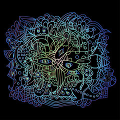 Psychedelic pattern. For meditation, soothing, twisting elements. Doodle drawn by hand