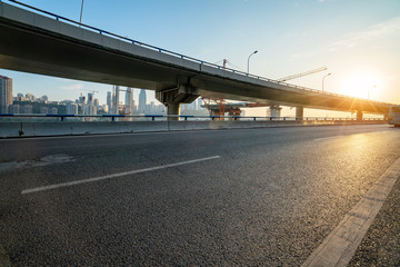 Construction site cranes and highways