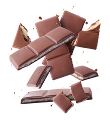 Delicious Chocolate flying in the air. High resolution levitation concept