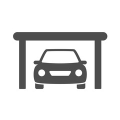 Car in a garage with an open gate silhouette vector icon isolated on white background. Open garage flat icon for web, mobile apps and user interface design
