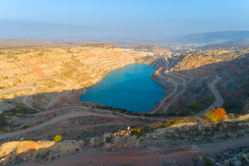 Aerial view of opencast mining quarry - view from above.