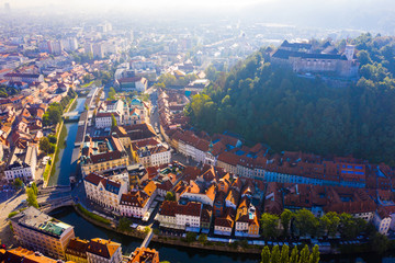 Aerial view of Ljubljana city, Slovenia - obrazy, fototapety, plakaty