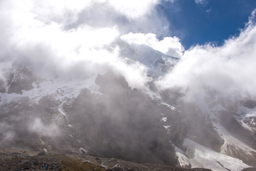 Panoramic view of the Andes. Ascent to the foot of Mount Salkantay (Peru)