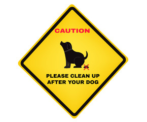 Animal Prevention signs, Caution board with message CAUTION PLEASE CLEAN UP AFTER YOUR DOG. beware and careful Sign, warning symbol, vector illustration.