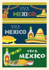 viva mexico celebration with set icons