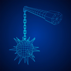 Medieval chained mace ball. Wireframe low poly mesh vector illustration.
