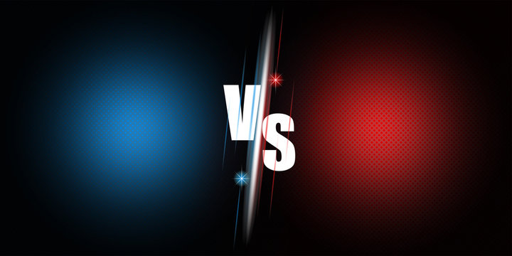 Announcement of the fight between two rivals versus the bright poster of the mockup duel on a blue and red neon background