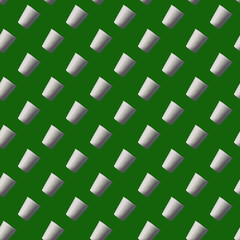 White paper cup seamless pattern on green background, repeating element