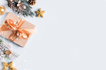 Christmas gift box flat lay