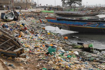 Pollution on the beach of beach of Senegal, africa