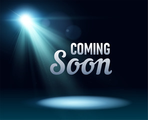 Coming soon stage illuminated with light spotlight. Stage realistic film poster vector illustration. Sale market commerce blank concept. realistic design show. vector illustration
