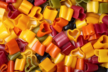 Colorful heart shape macaroni pasta