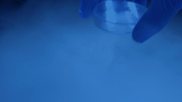 Scientist Picks Up Lab Sample In Cooling Gas