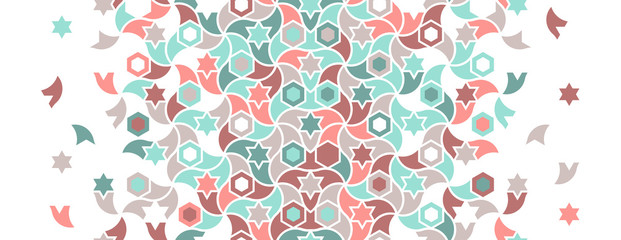 Geometric border in color of 2019. Islamic star pattern. Decor with mixed color tile disintegration