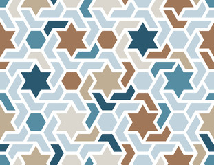 Geometric color vector pattern with stars. Seamless geometric repeating texture for fabric design, cloth, textile, wrapping