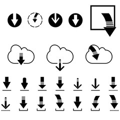 Download files / cloud storage icon set. Download files icons vector set for web site or application.