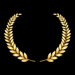 Highest Crown Award. Gold award wreath. Golden branches with leaves. Vintage laurel symbol for champion honor