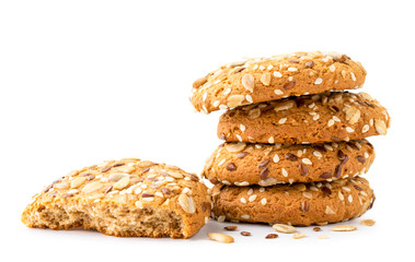 Oatmeal cookies with seeds on a white background. Isolated.