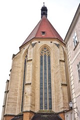 Obraz premium Krems, Austria - April, 2019. Krems historical center, picturesque streets and colorful houses. Streets of Krems old town. Krems an der Donau in the federal state of Lower Austria, Wachau Valley