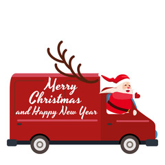 Santa Claus Merry Christmas drives a delivery van